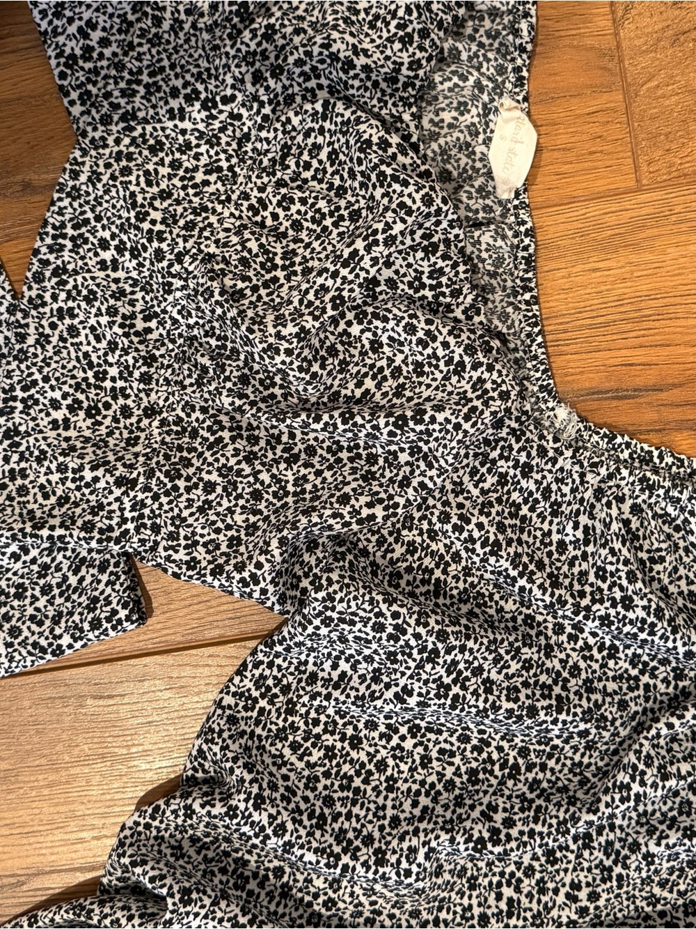 Smocked Waist Black & White Floral crop Top